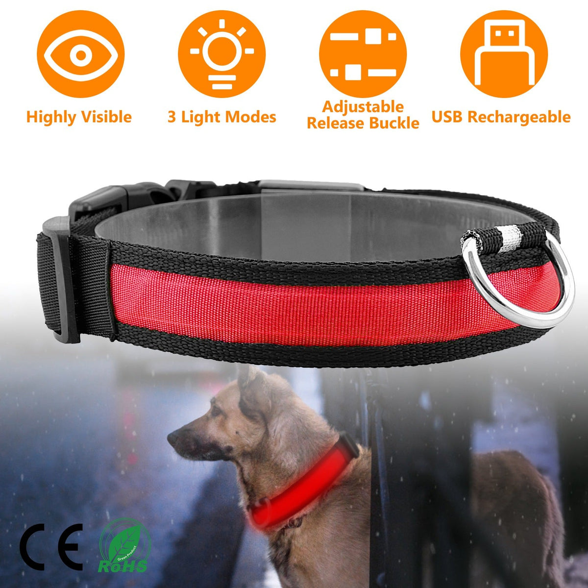 LED Dog Collar USB Rechargeable Adjustable Dog Safety Collar Night Safety Flashing Luminous Light up Collar