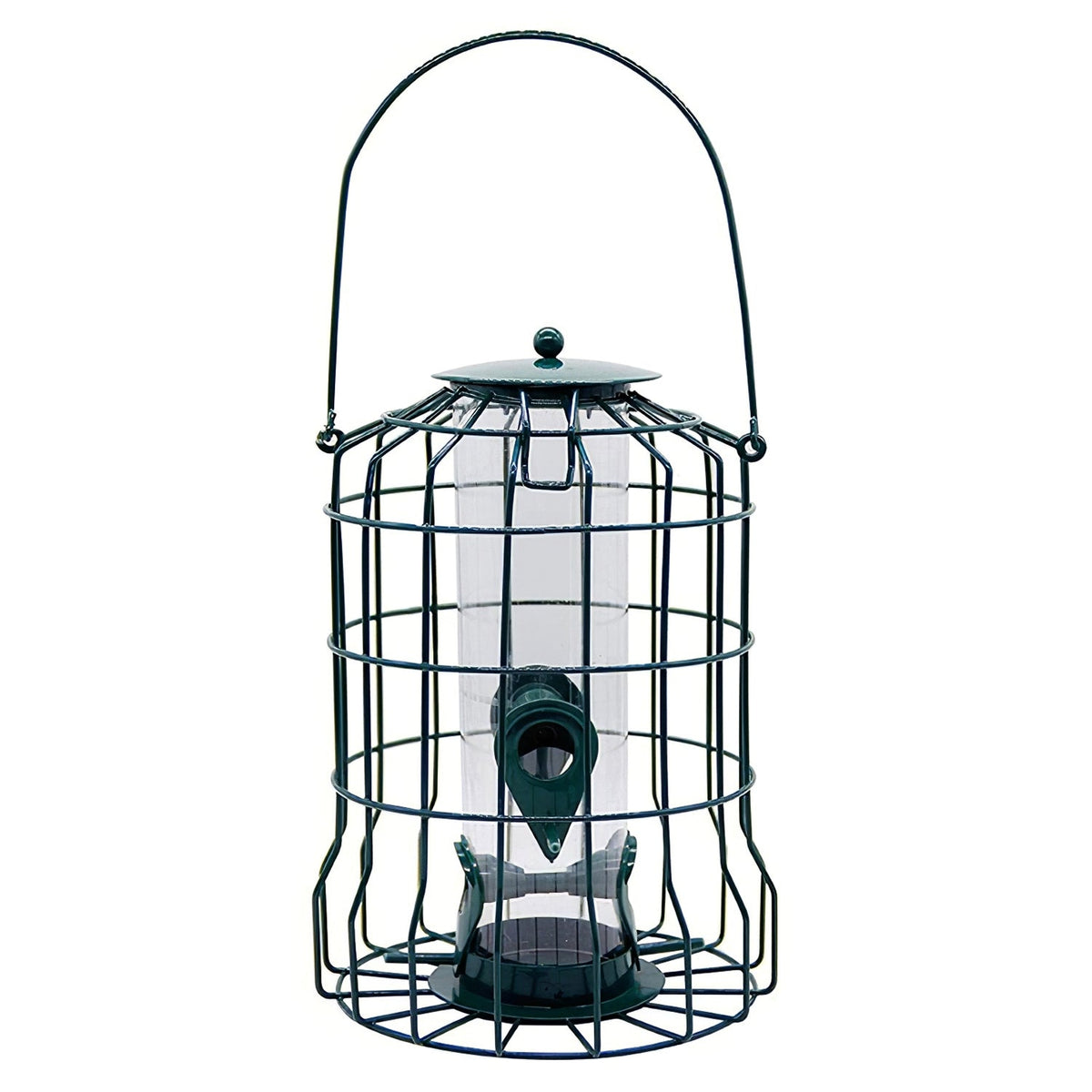 Outdoor Wild Bird Feeder Squirrel-Proof Chew-Proof Metal Hanging Seed Feeder with 4 Feeding Ports for Small Songbirds