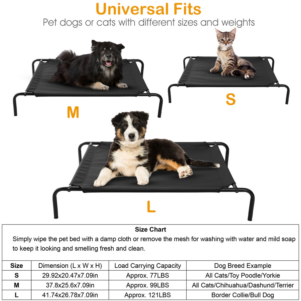 Elevated Pet Bed Dogs Cot Dogs Cats Cool Bed S/M/L Heavy-Duty Breathable Washable Indoor Outdoor Use