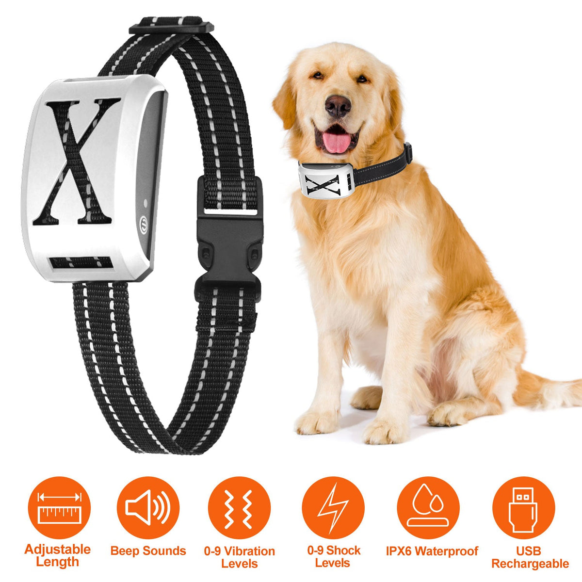 Electric Dog Collar Receiver Anti-Bark Dog Deterrent Training Collar with Beep Vibration Shock Modes for Dog Fence System