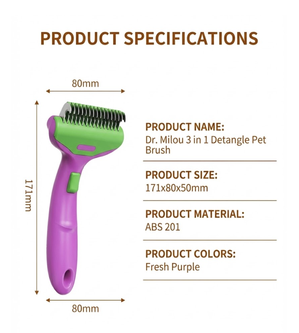 CalmCare™ Dematting Rake with One-Click Fur Release by Dr. Milou®