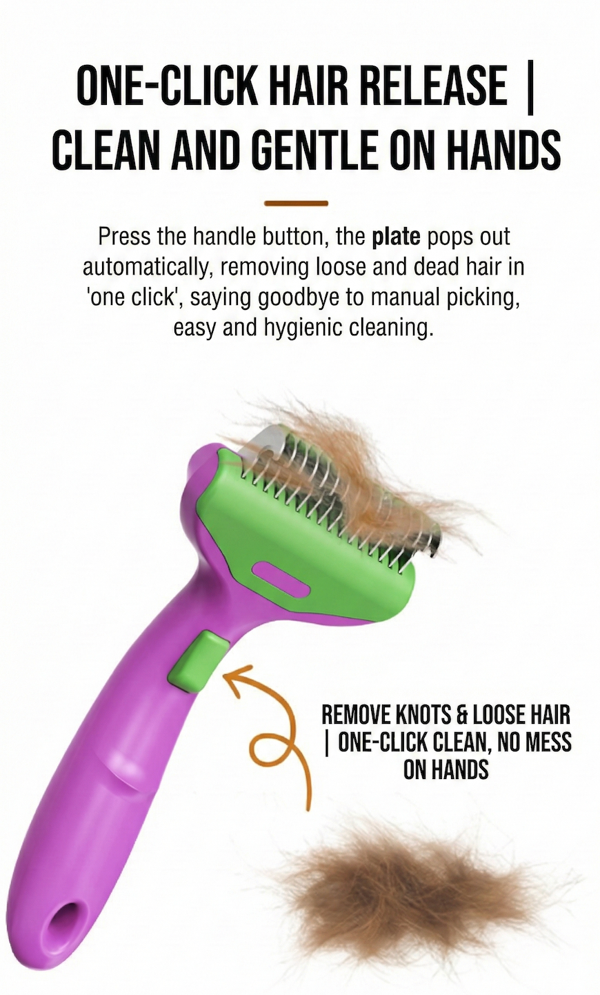 CalmCare™ Dematting Rake with One-Click Fur Release by Dr. Milou®