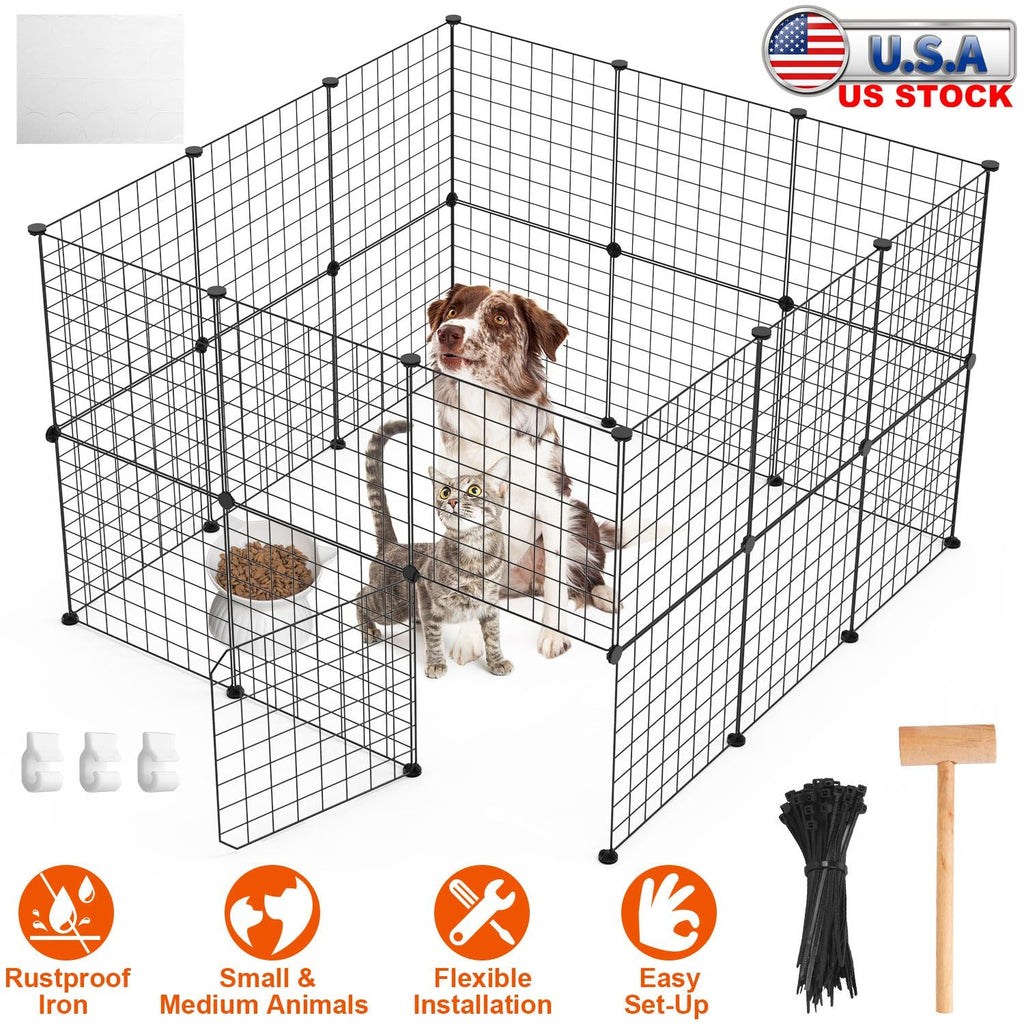 Small Animal Playpen with Door Dog Metal Playpen Small Medium Kitten Puppy Guinea Pig Rabbit Kennel Small Animal Cage Metal Wire Fence For Indoor Outd