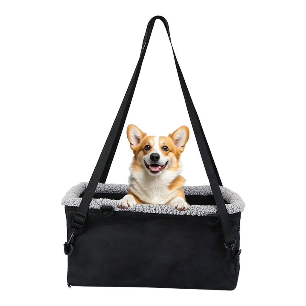 Small Dog Car Seat with Harness Center Console Pet Booster Seat Travel Car Seat with Side Pocket Cotton Velvet Cushion for Dogs Cats Up to 9LBS
