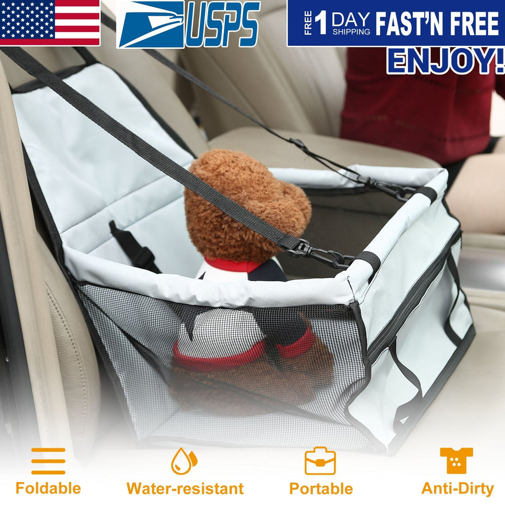 Dog Booster Car Seat Foldable Dog Booster Seat Pet Travel Carrier w/ Clip-on Safety Leash Zipper Storage Pocket for Small Medium Pets Up to 20Lbs