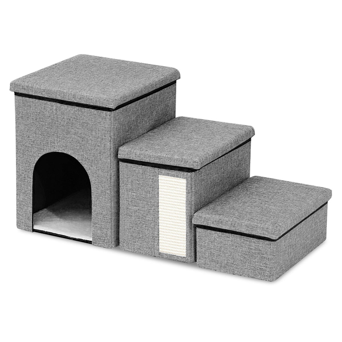 4-in-1 Foldable Pet Stairs with Storage, Scratcher & Pet House