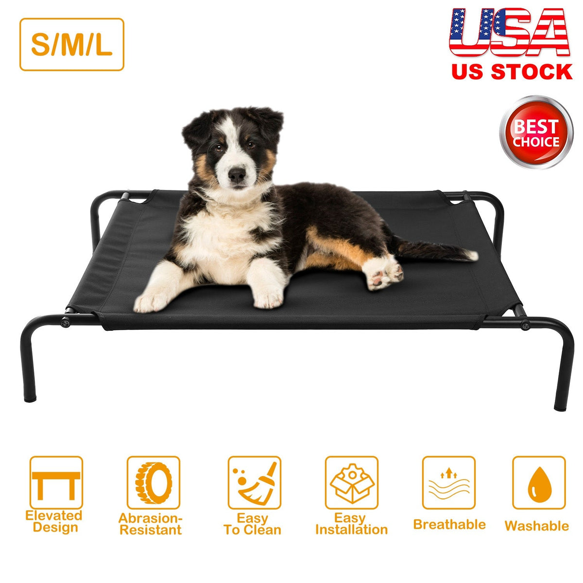 Elevated Pet Bed Dogs Cot Dogs Cats Cool Bed S/M/L Heavy-Duty Breathable Washable Indoor Outdoor Use