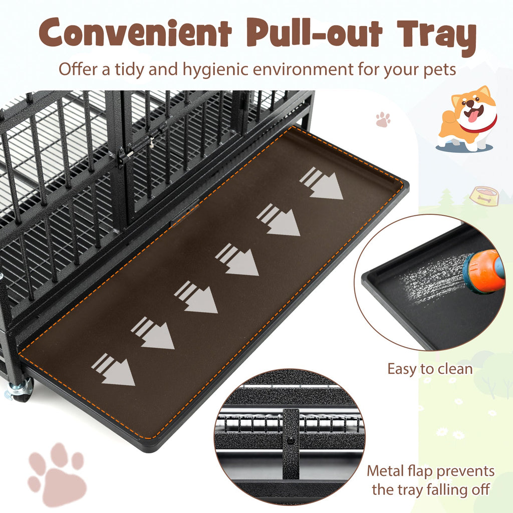 38 Inch Foldable Heavy-Duty Metal Dog Cage with Lockable Rolling Casters and Tray-38 inches