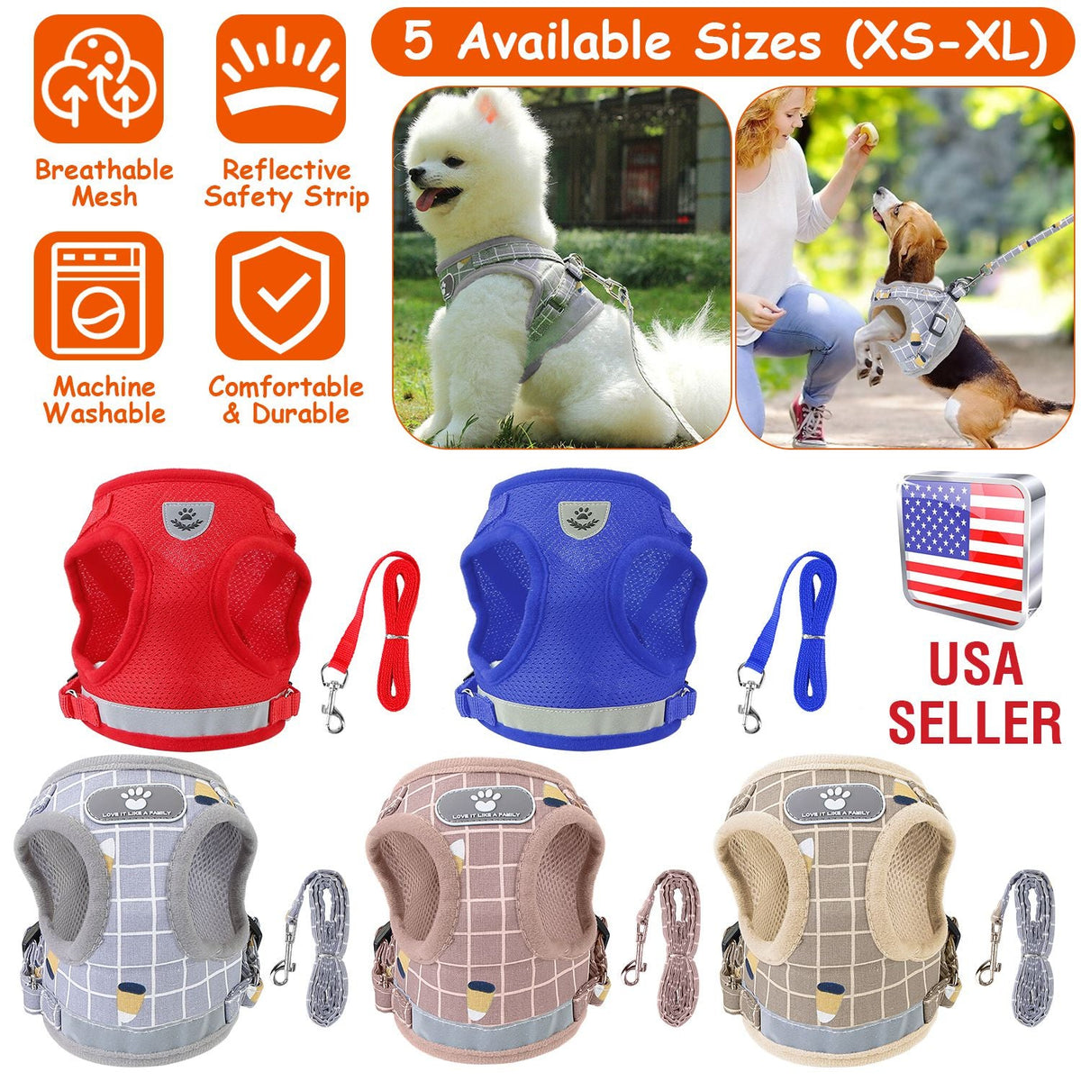 Pet Mesh Harness Dog Leash Set Reflective Chest Strap Adjustable Puppy Vest For Puppies Breeds Dogs Cats Walking Outdoor
