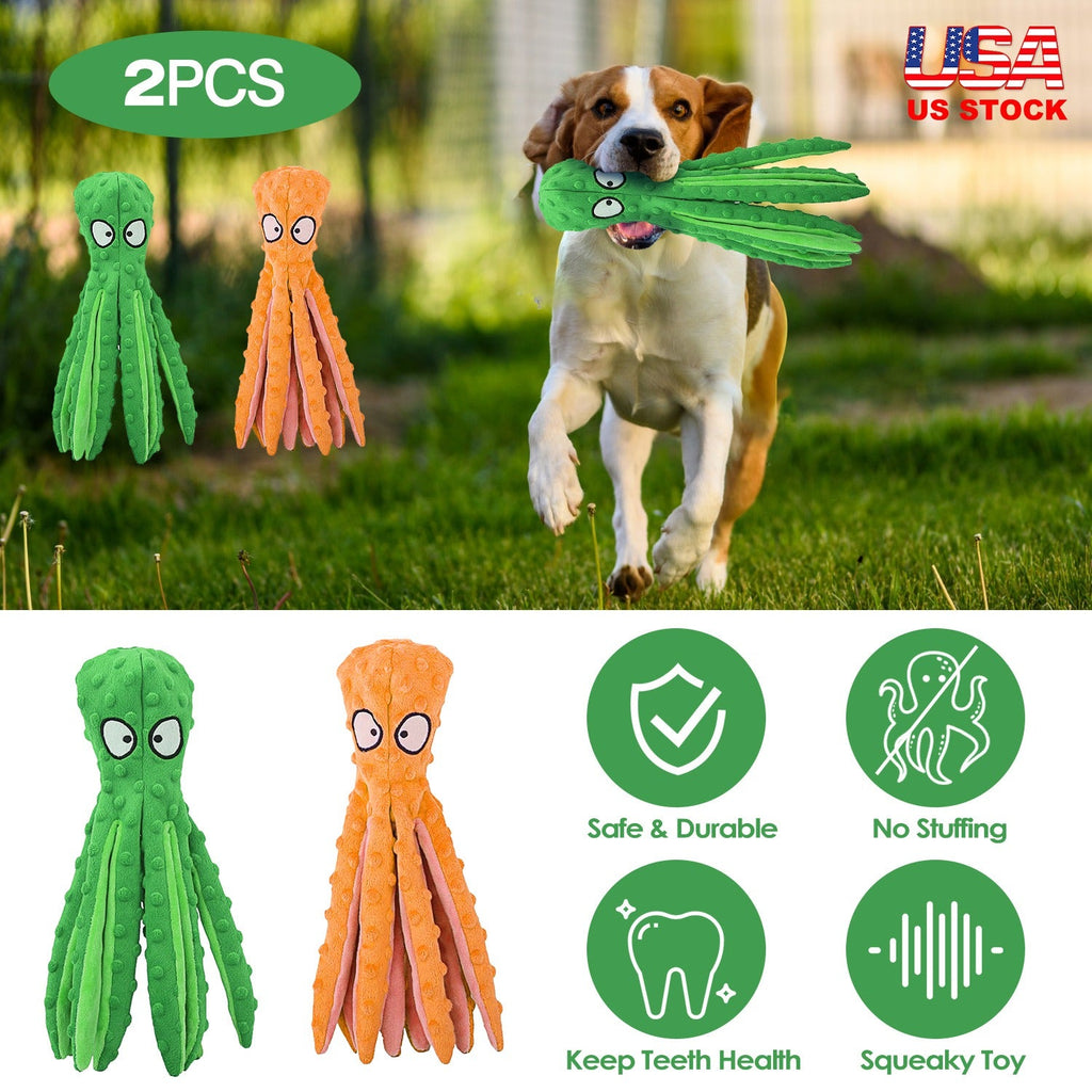 2Pcs Squeaky Dog Toys No Stuffing Crinkle Plush Octopus Dog Teething Toy Interactive Dog Toy Dog Training Toy For Puppy Small Medium Large Dog