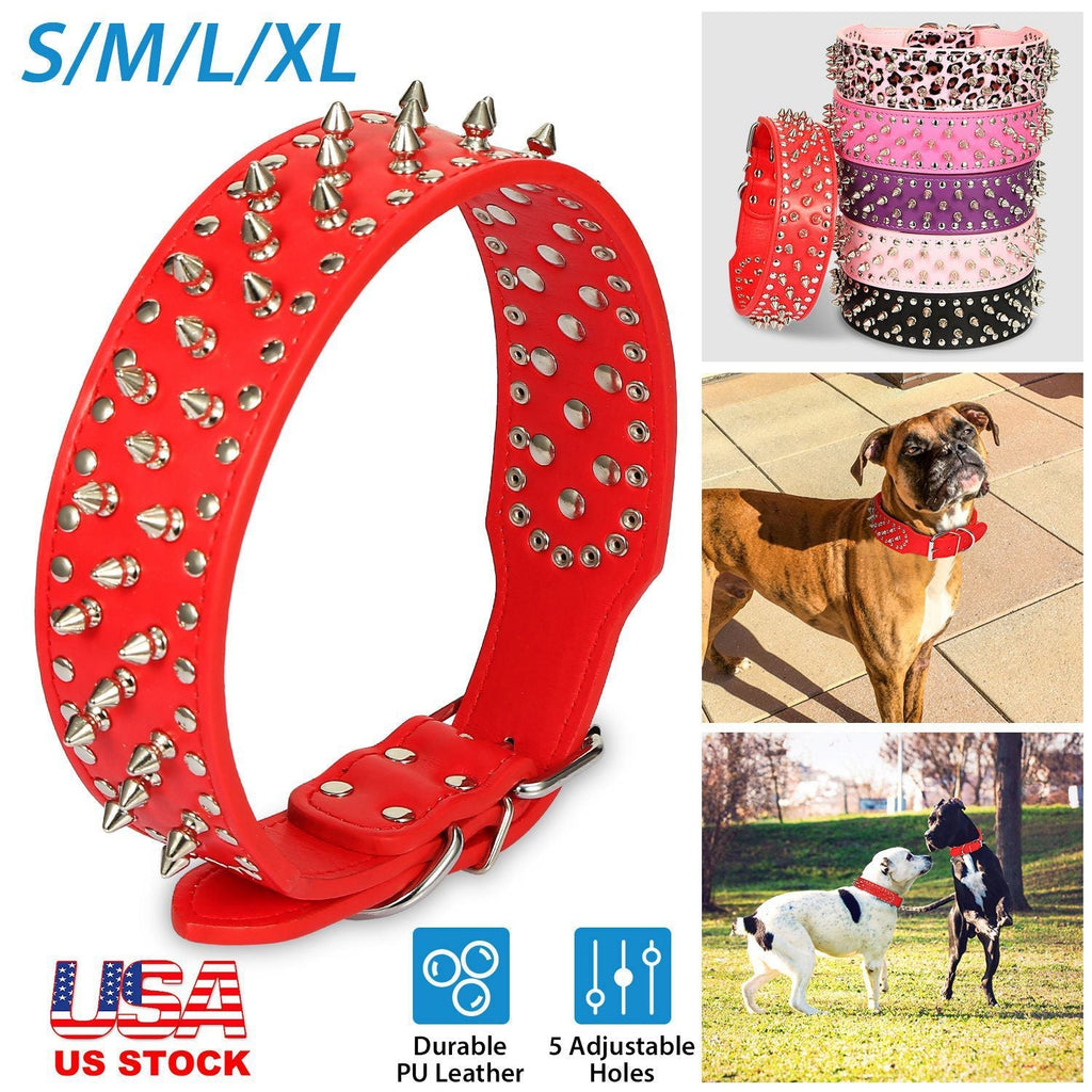 Dog Leather Collar Spiked Studded Pet Dog Collar Adjustable Neck Pitbull Mastiff Collar