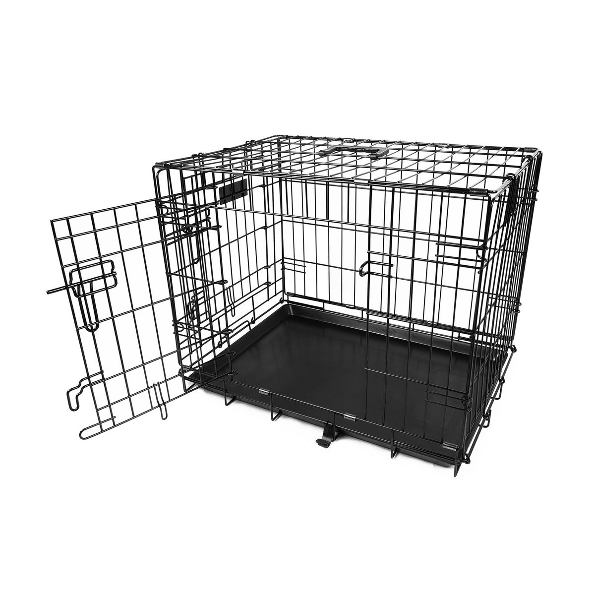 24inches Dogs Crate Folding Metal Pets Crates Double Door Puppy Cage Easy Set Up