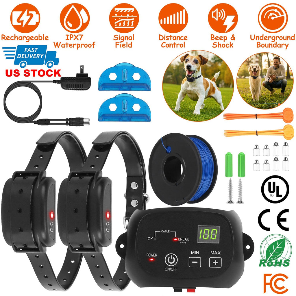 Dog Fence System Pet Containment System with 100 Adjustable Levels 2 Receivers IPX7 Waterproof Rechargeable Underground Fence for Small Medium Large D