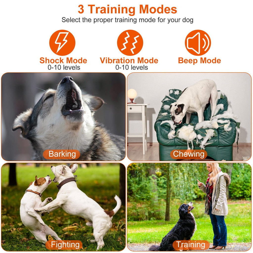 IPX7 Waterproof Electric Dog Training Collar Rechargeable Receiver Beep Vibration Shock for small Medium Large Dogs