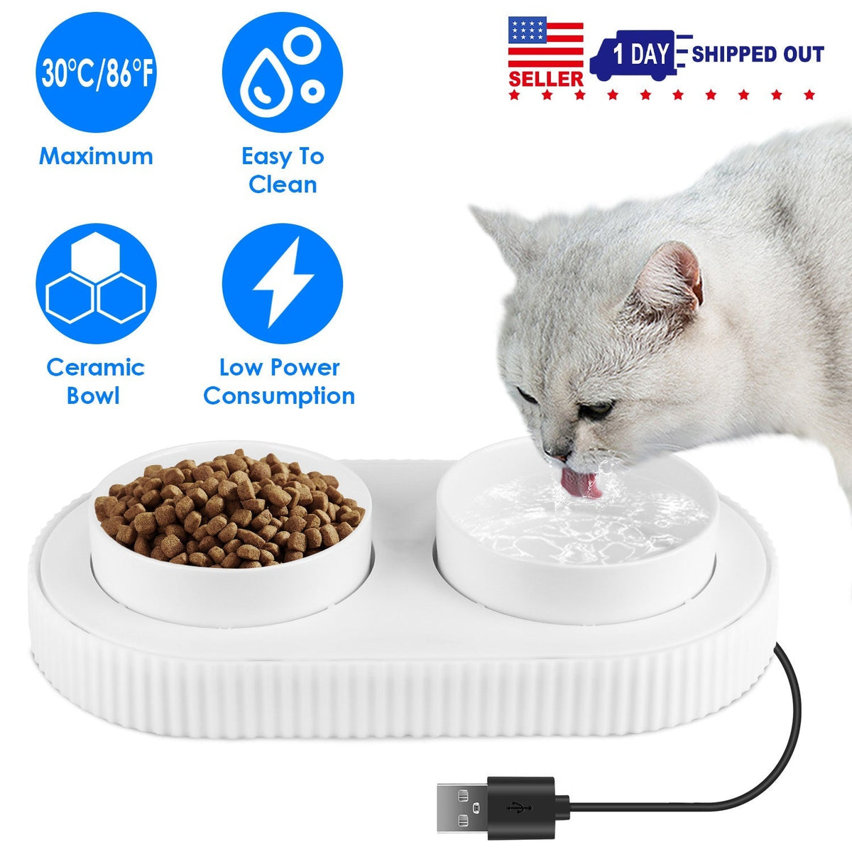 Heated Water Bowl For Dogs And Cats Ceramic Heated Pet Water Bowl Food Warmer USB Powered Thermal Pet Bowl Provide Fresh Non Freezing Drinkable Water