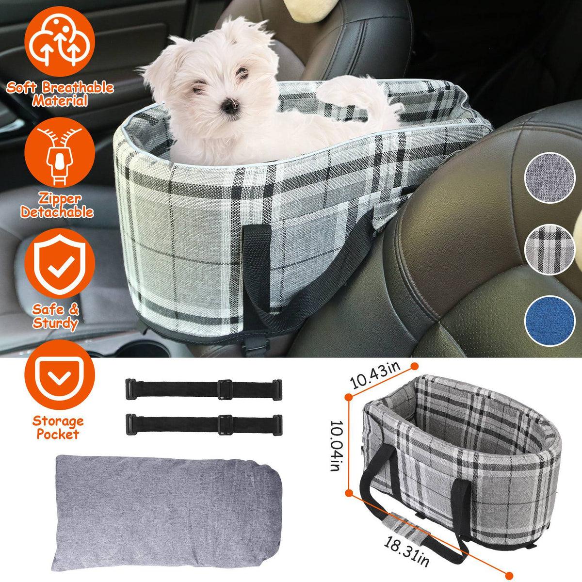 Console Pet Car Seat with Storage Pocket Booster Car Seat Portable Pet Travel Bag Machine Washable Pet Seat Fit For Small Dog Cat