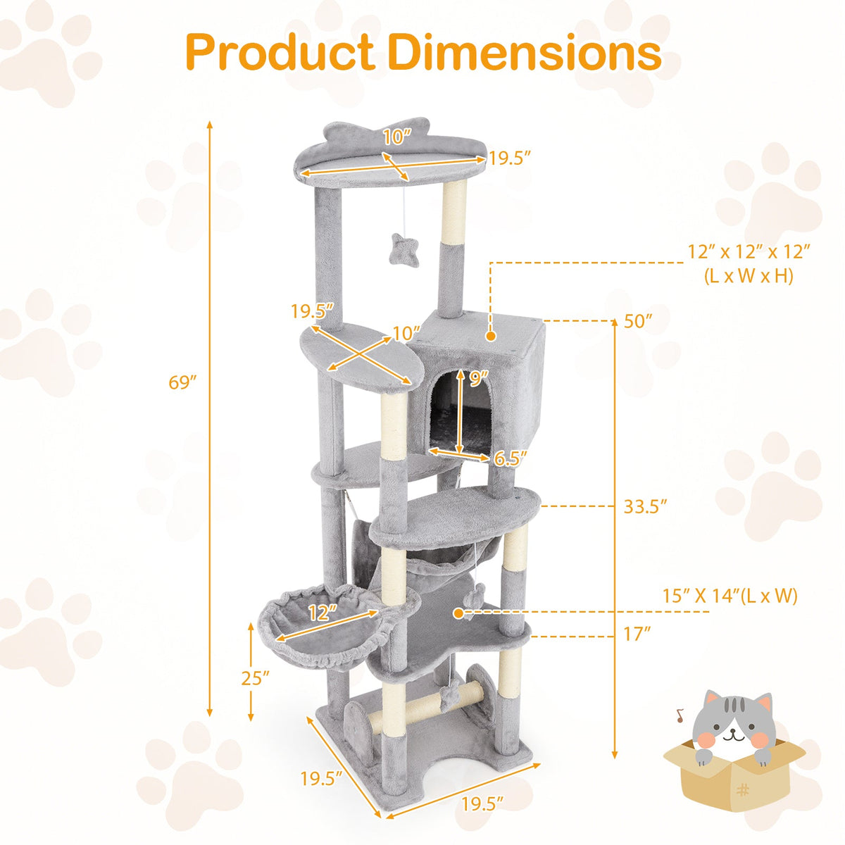 69 Inch Multi-level Cat Tree with Top Perch and Cozy Condo