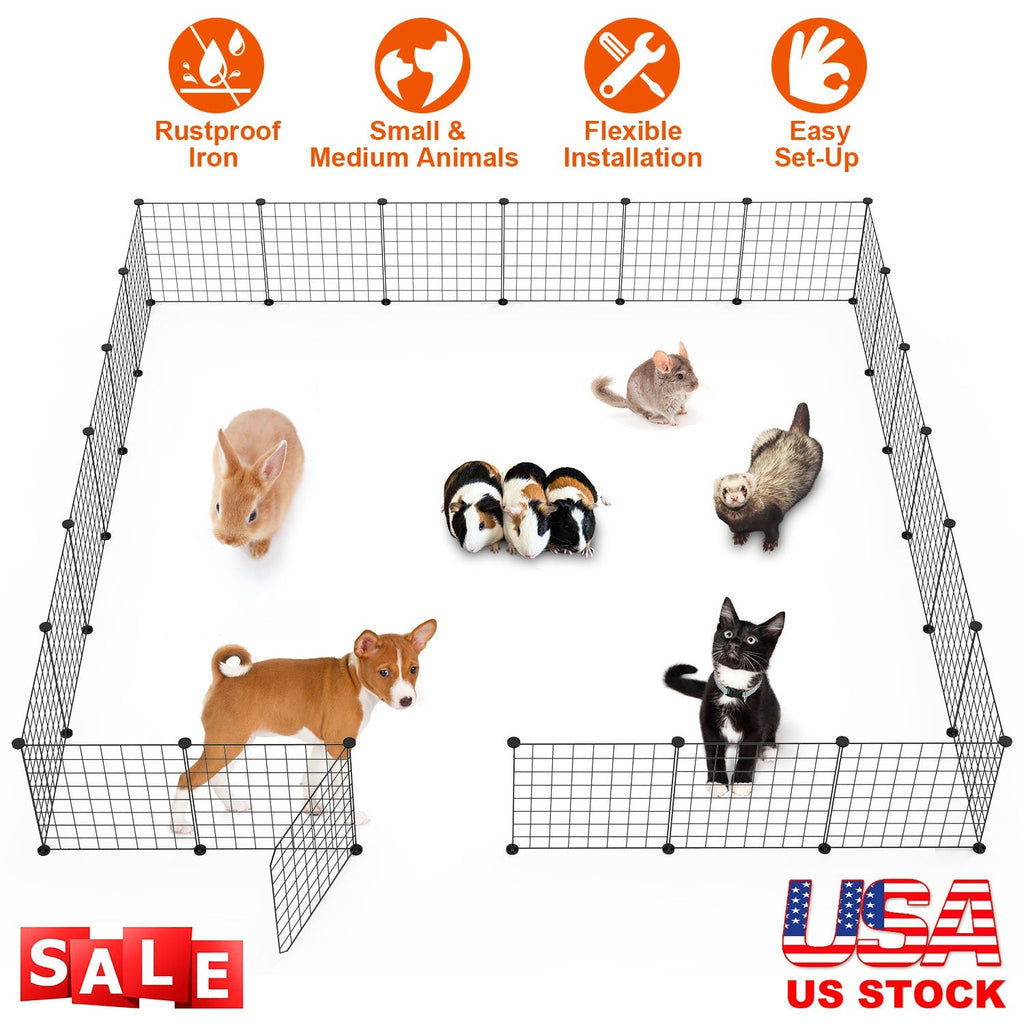 Small Animal Playpen with Door Dog Metal Playpen Small Medium Kitten Puppy Guinea Pig Rabbit Kennel Small Animal Cage Metal Wire Fence For Indoor Outd