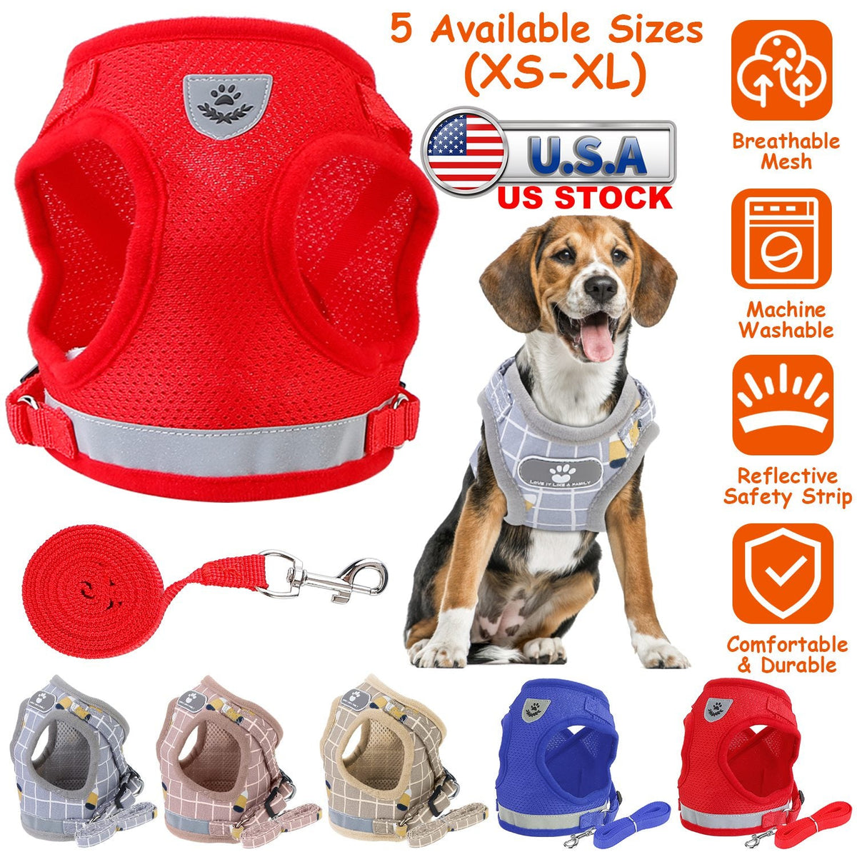Pet Mesh Harness Dog Leash Set Reflective Chest Strap Adjustable Puppy Vest For Puppies Breeds Dogs Cats Walking Outdoor