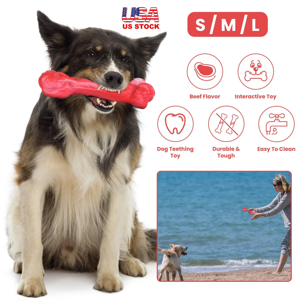 Dog Chew Toy Dog Teething Toy Dog Chew Bone with Beef Flavor Suitable for Aggressive Chewers Small Medium Large Dogs