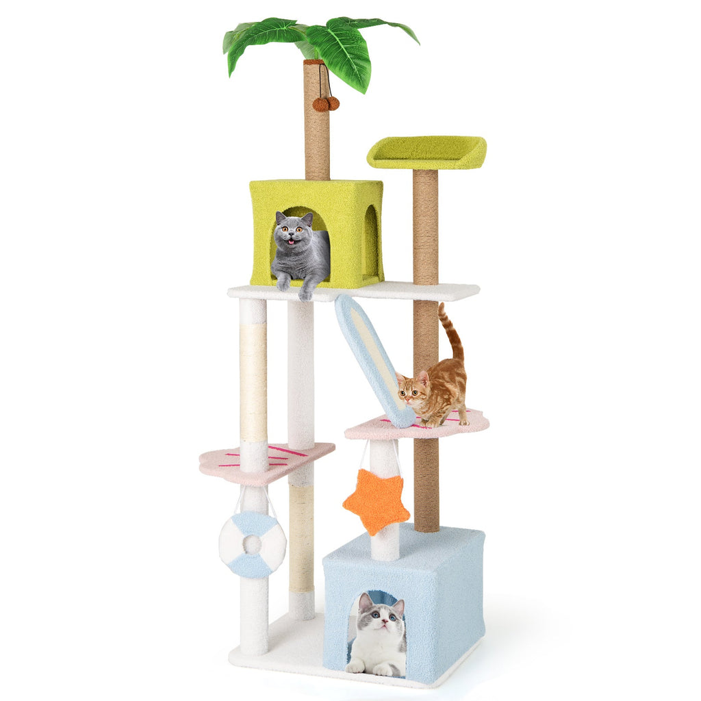 71 Inch Cat Tree Multi-Level Aesthetic Beach-Themed Kitten Tower-Colorful