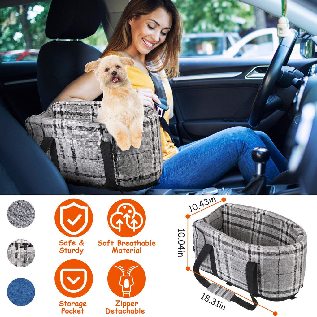 Console Pet Car Seat with Storage Pocket Booster Car Seat Portable Pet Travel Bag Machine Washable Pet Seat Fit For Small Dog Cat
