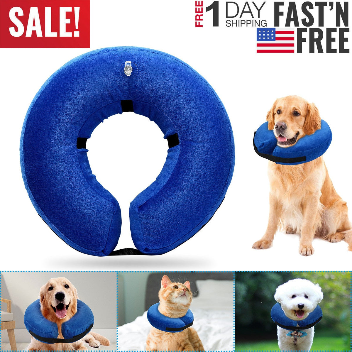 Dog Protective Inflatable Collar Pet Puppy Cat Not Block Vision E-Collar Adjustable Pet Recovery