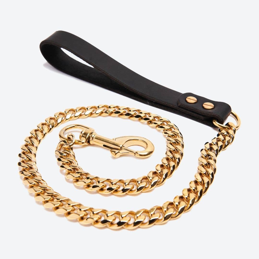 Cuban Link Gold Dog Leash: 35in/90cm length x 14mm width