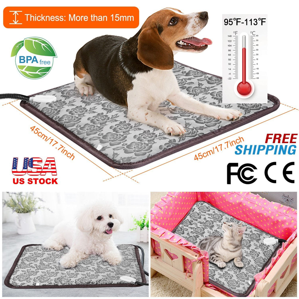 Pet Heating Pad Dog Cat Electric Heating Mat Waterproof Adjustable Warming Blanket with Chew Resistant Steel Cord Case