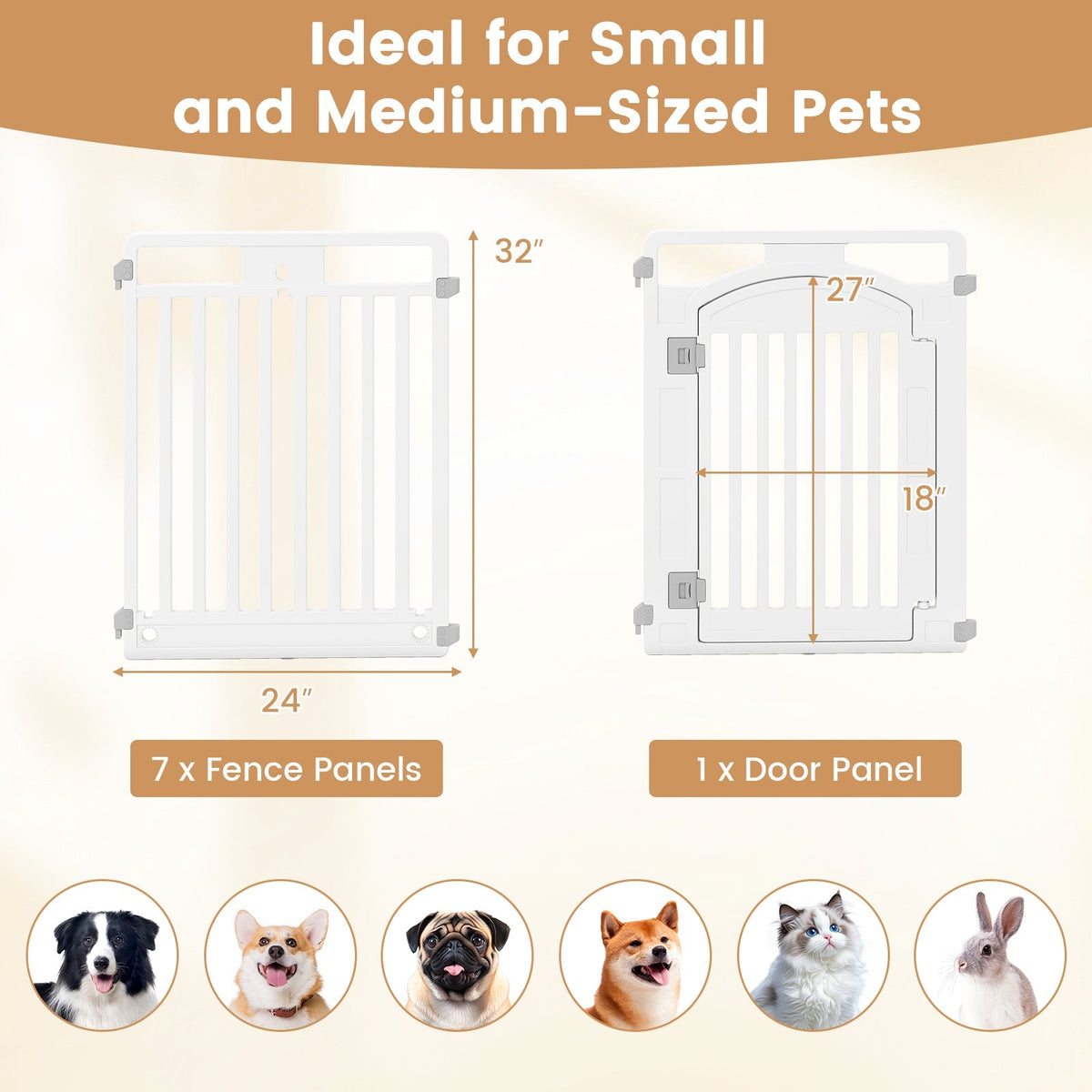 8-Panel Tall Plastic Dog Fence Indoor Outdoor Puppy Pen with Locking Door-White