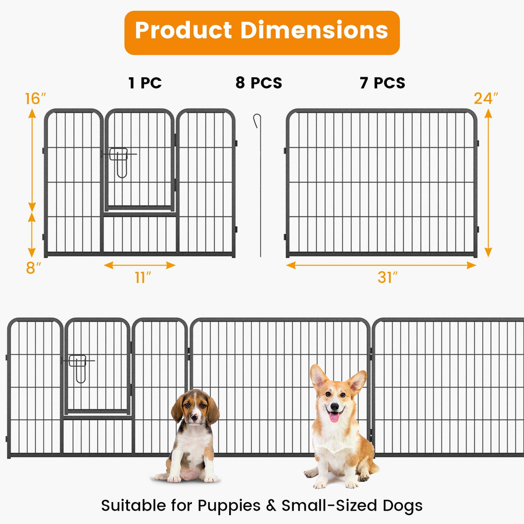8 Panel 24 Inch Height Pet Fence Indoor Outdoor-24 inch