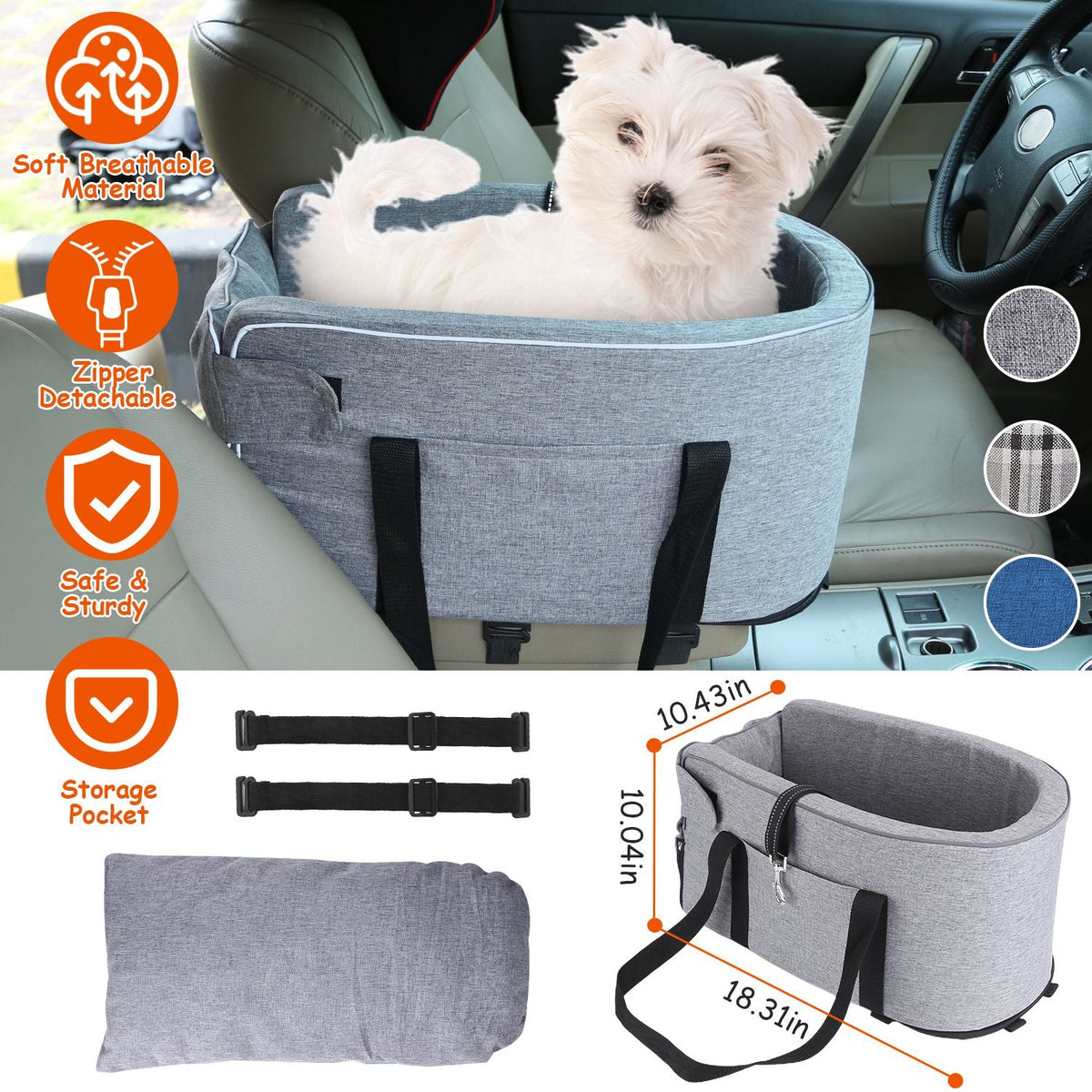 Console Pet Car Seat with Storage Pocket Booster Car Seat Portable Pet Travel Bag Machine Washable Pet Seat Fit For Small Dog Cat
