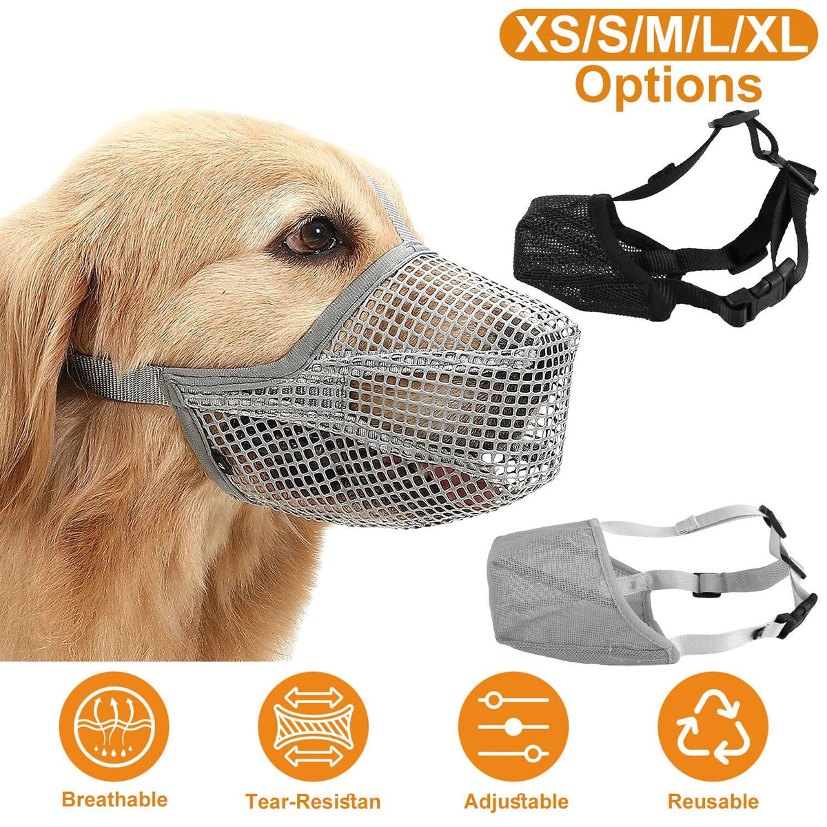 Pet Muzzle Mask Soft Mesh Muzzle Adjustable Dog Mouth Cover with Breathable Mesh Adjustable Neck Forehead Strap for Anti Biting Barking Chewing