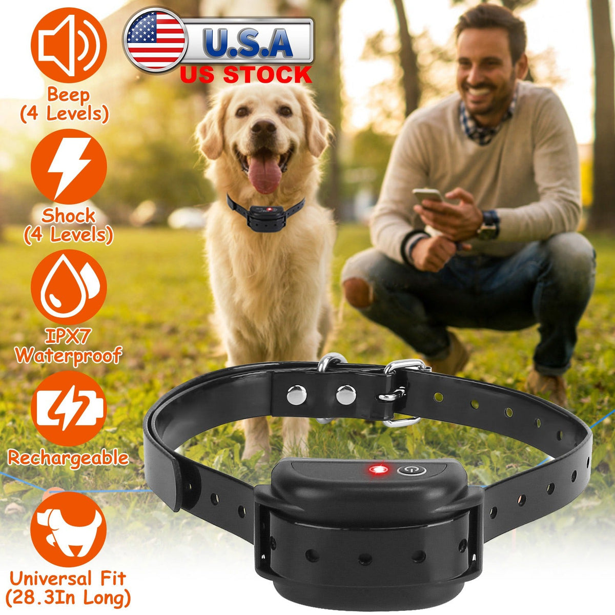 IPX7 Waterproof Electric Dog Training Collar Rechargeable Receiver Beep Shock for Small Medium Large Dogs