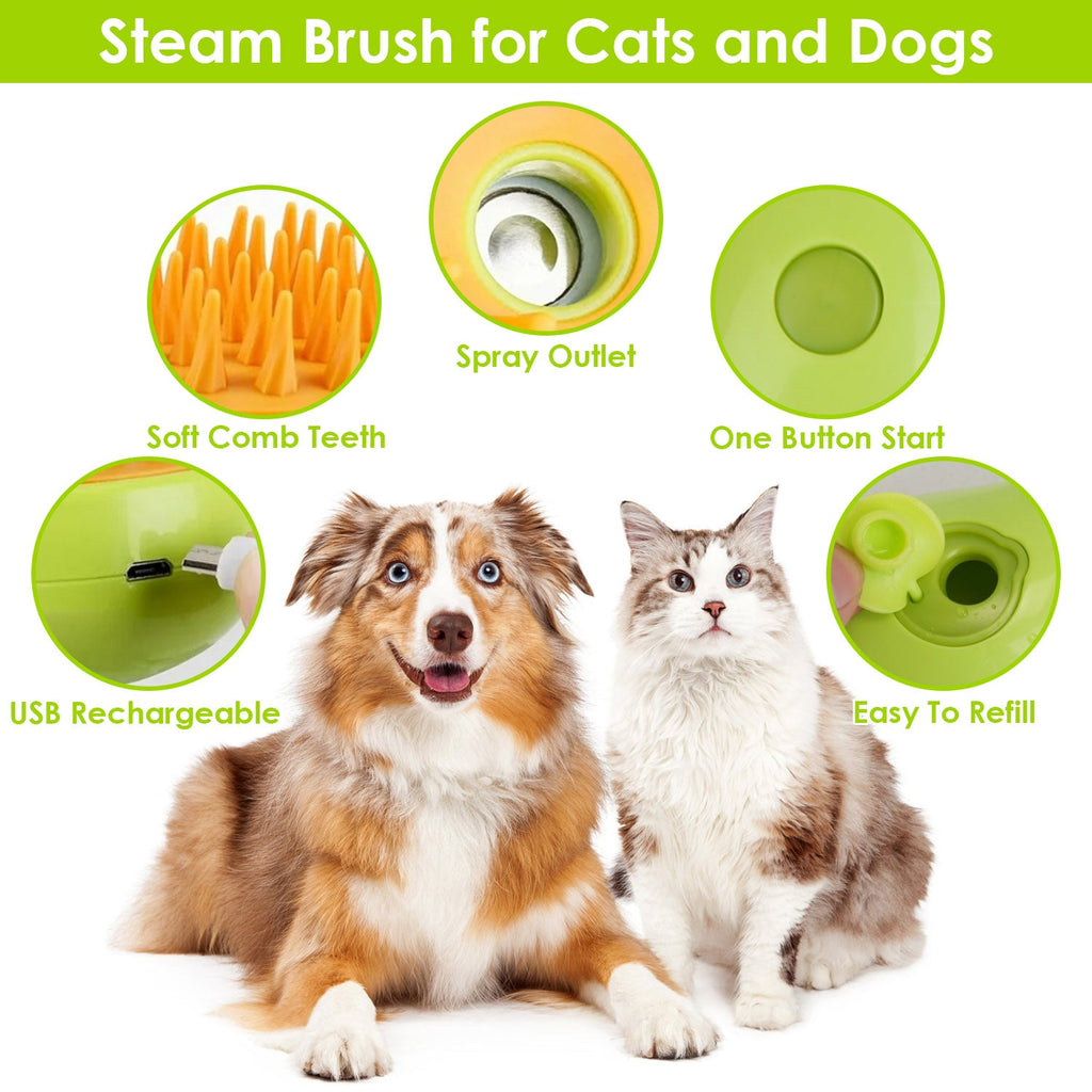 3 In 1 Cat Grooming Steam Brush Hair Brush with Steamer Pet Massage Comb Cleaning Brush for Cats Dogs USB Rechargeable
