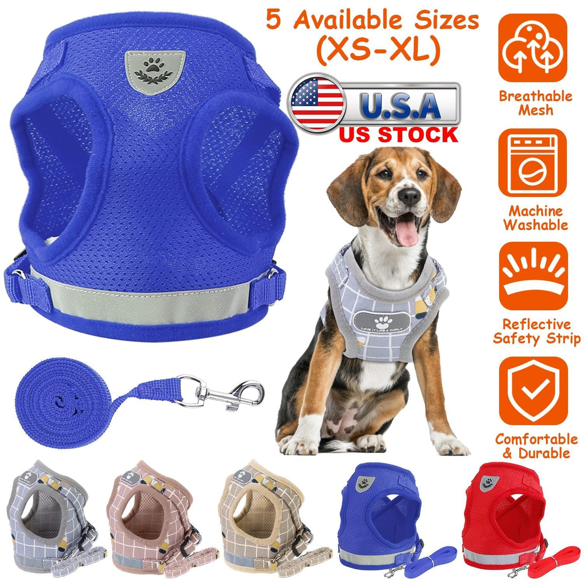 Pet Mesh Harness Dog Leash Set Reflective Chest Strap Adjustable Puppy Vest For Puppies Breeds Dogs Cats Walking Outdoor