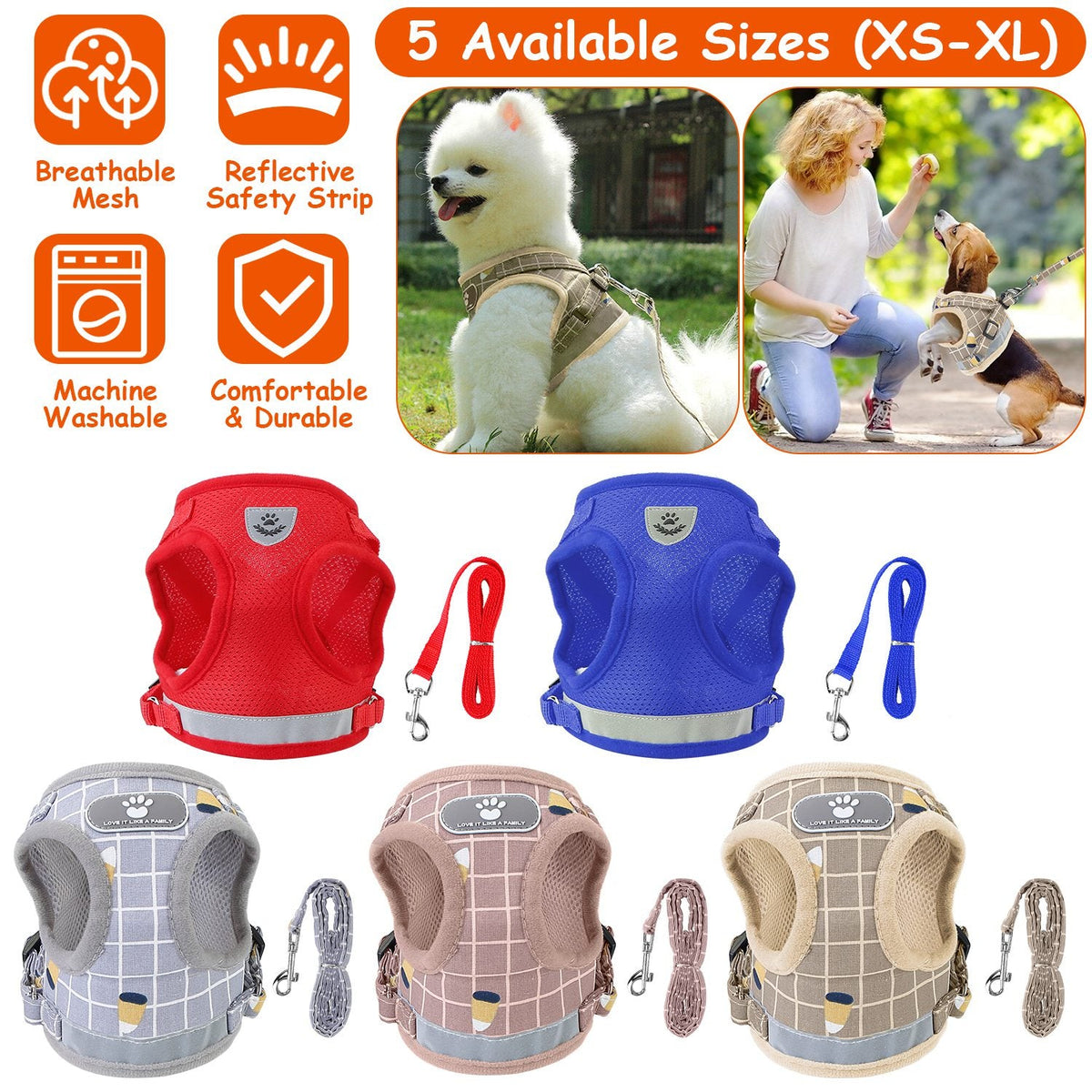 Pet Mesh Harness Dog Leash Set Reflective Chest Strap Adjustable Puppy Vest For Puppies Breeds Dogs Cats Walking Outdoor