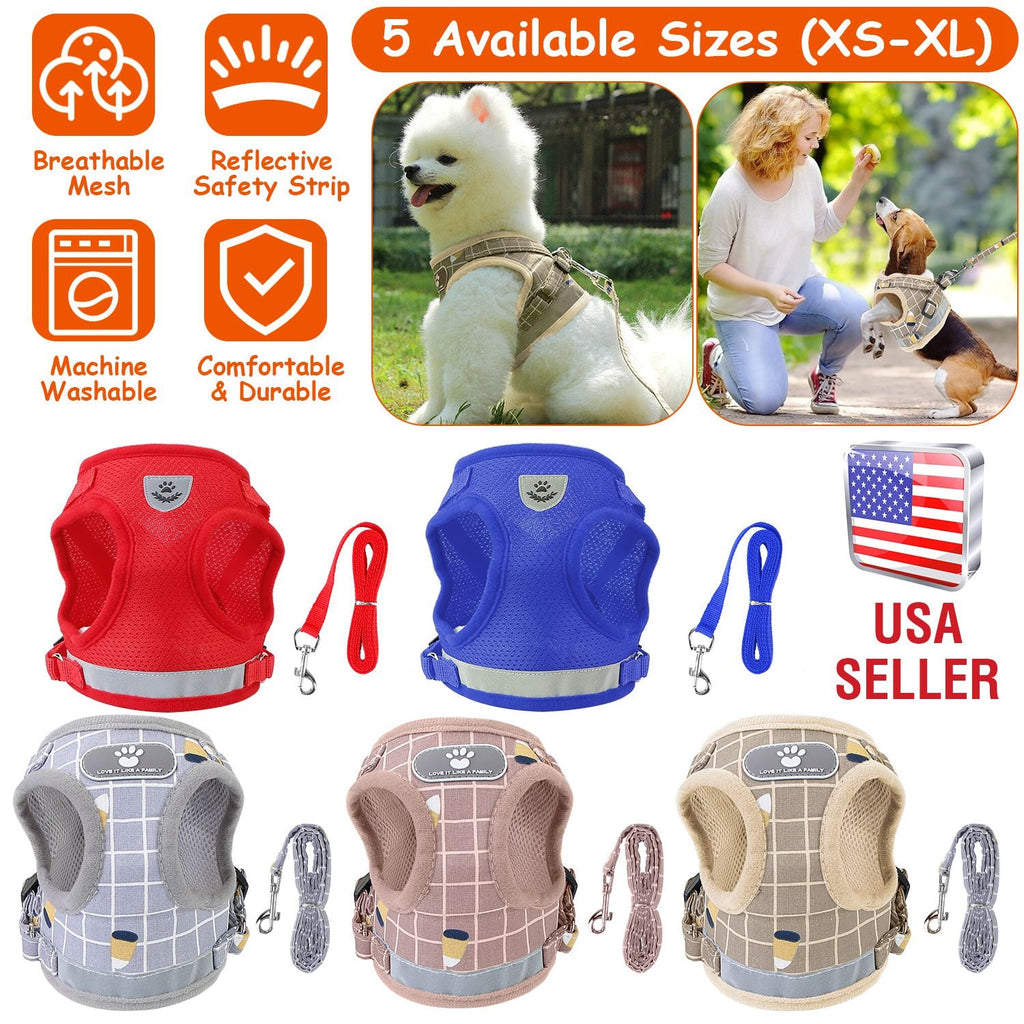 Pet Mesh Harness Dog Leash Set Reflective Chest Strap Adjustable Puppy Vest For Puppies Breeds Dogs Cats Walking Outdoor