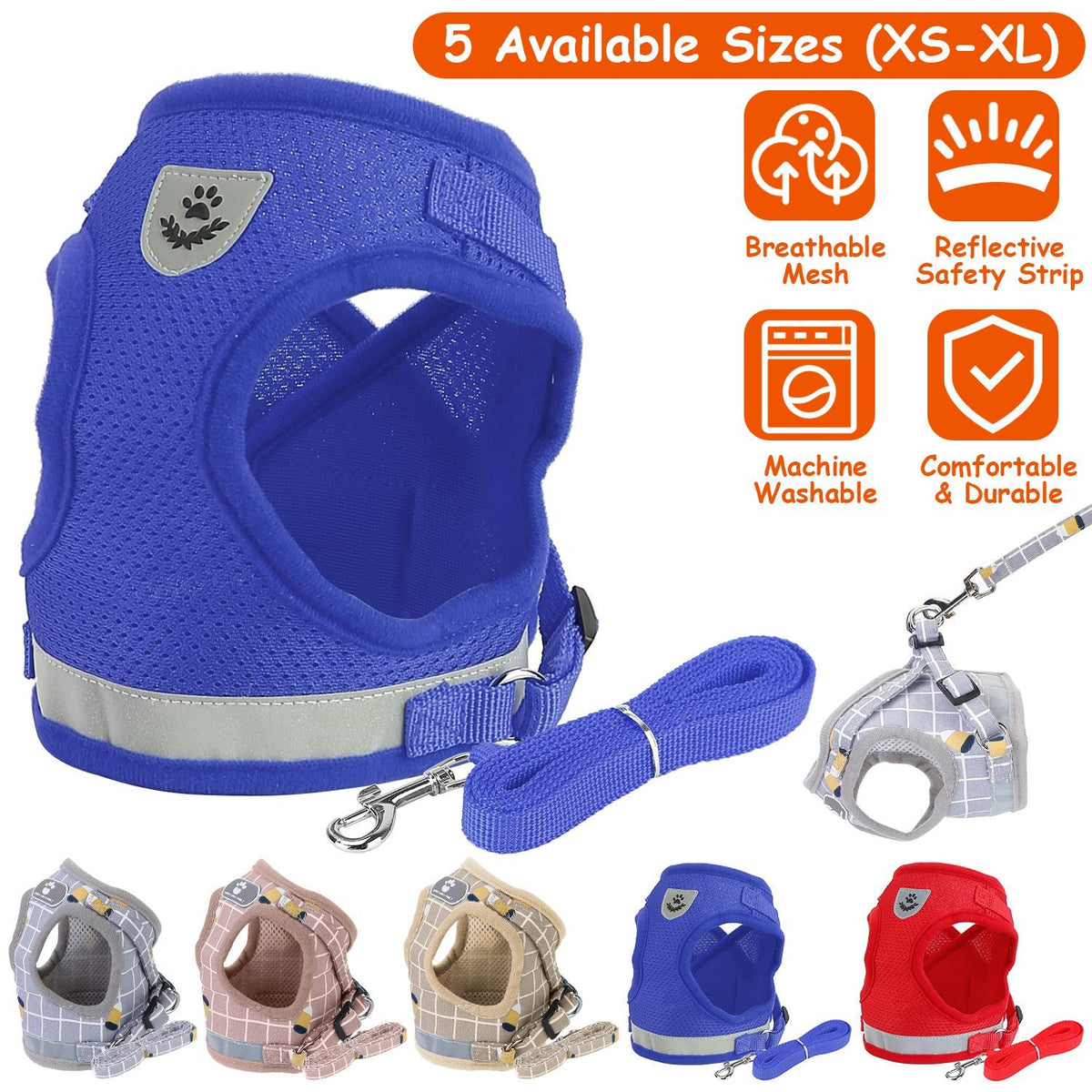 Pet Mesh Harness Dog Leash Set Reflective Chest Strap Adjustable Puppy Vest For Puppies Breeds Dogs Cats Walking Outdoor