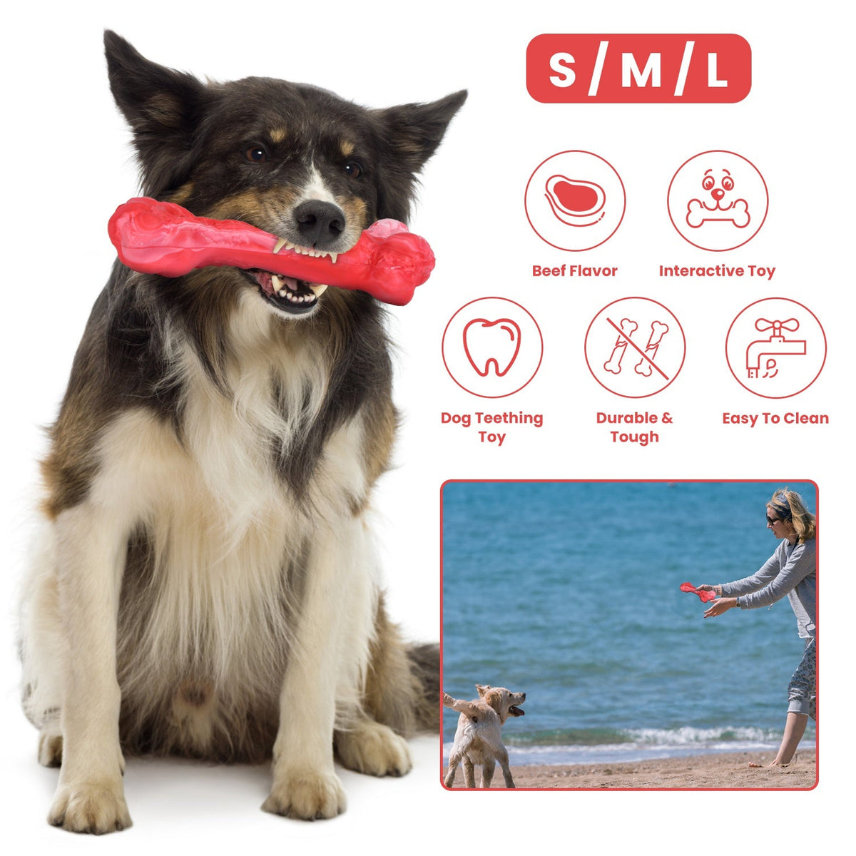 Dog Chew Toy Dog Teething Toy Dog Chew Bone with Beef Flavor Suitable for Aggressive Chewers Small Medium Large Dogs
