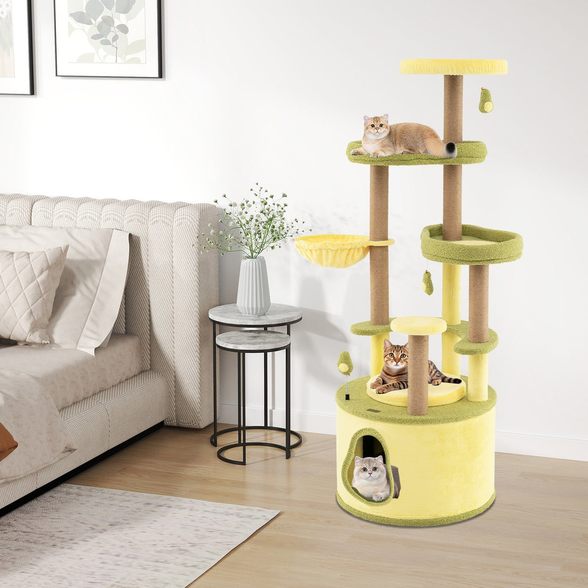 Large Avocado Cat Tree Multi-level Cat Tower with Private Condo-Green