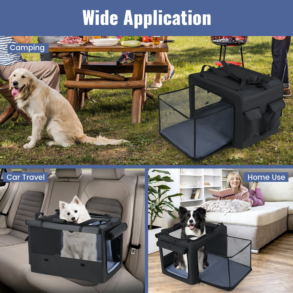 Portable Foldable Pet Carrying Bag with 2 Openings and Comfy Cushion-M