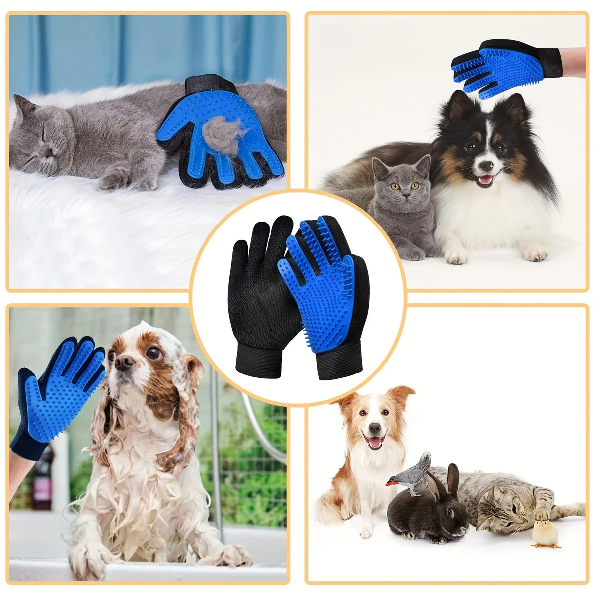 Pet Grooming Gloves 2pcs | Silicone Hair Removal and Massage Gloves, Handheld Hair Remover for Cats and Dogs
