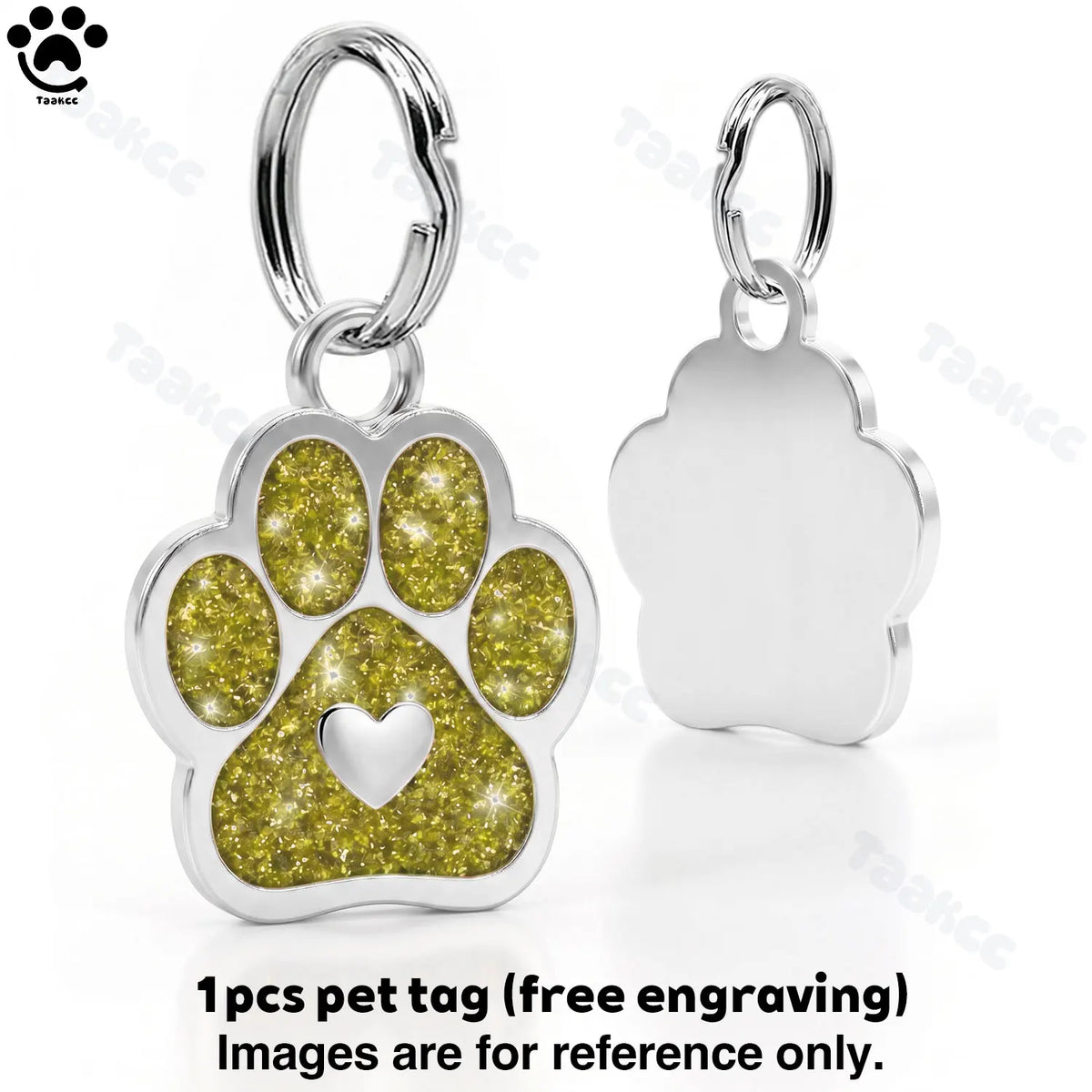 Engraved Puppy Pet ID Name Collar Tag Free Personalized Dog Cat Plate Tags Alloy Love Paw Glitter Pendant Pets Dogs Accessories