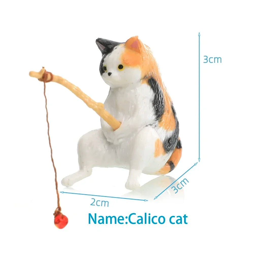 Fish Tank Side Small Resin Cartoon Fishing Cat Kitten Hanging Creative Fun Micro Landscape Office Ornaments Aquarium Decoration