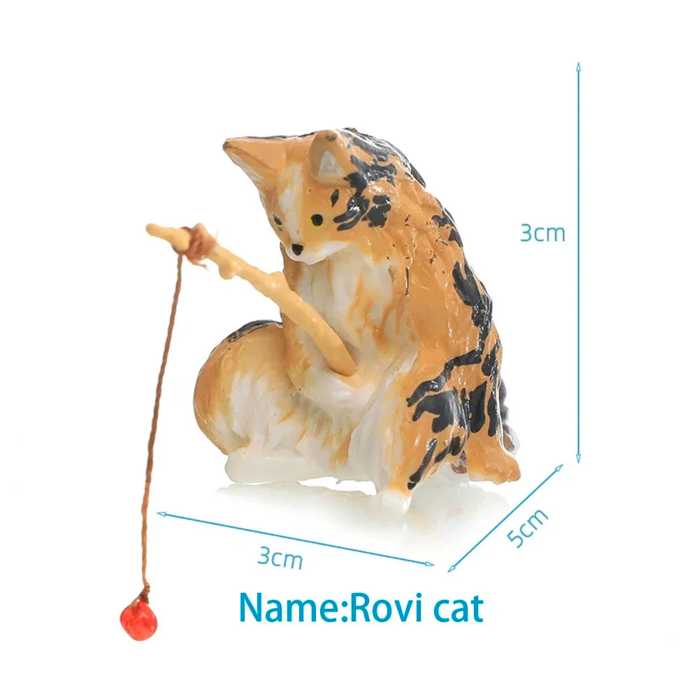 Fish Tank Side Small Resin Cartoon Fishing Cat Kitten Hanging Creative Fun Micro Landscape Office Ornaments Aquarium Decoration