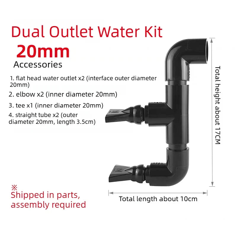 Black Aquarium Duckbill Outlet Dual Water Outlet Kit for Side/Back/Sump Filter & Stream Tank  Adjustable Direction Wave Nozzle