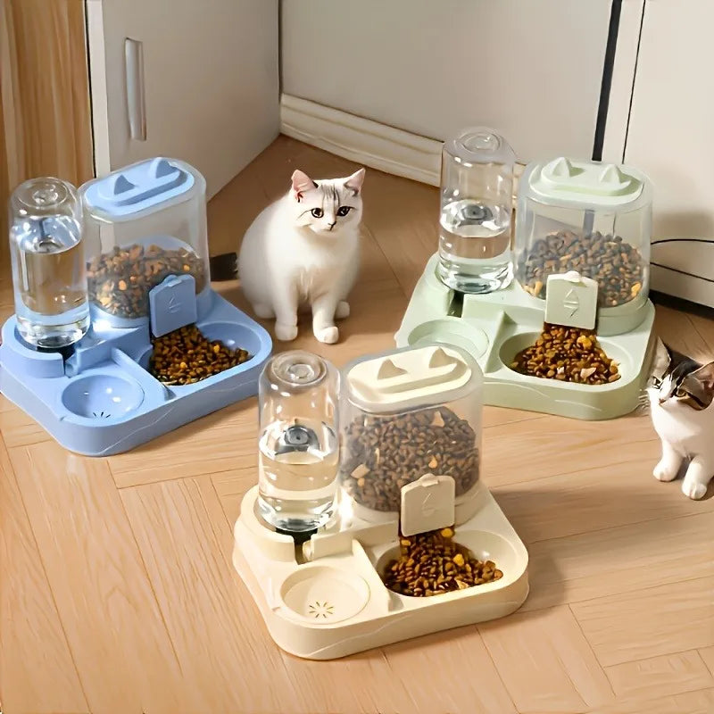 2-in-1 Cat Automatic Feeder Water Dispenser Gravity Pet Food Bowl Wet Dry Separation Storage for Cats Small Dogs Home&Travel