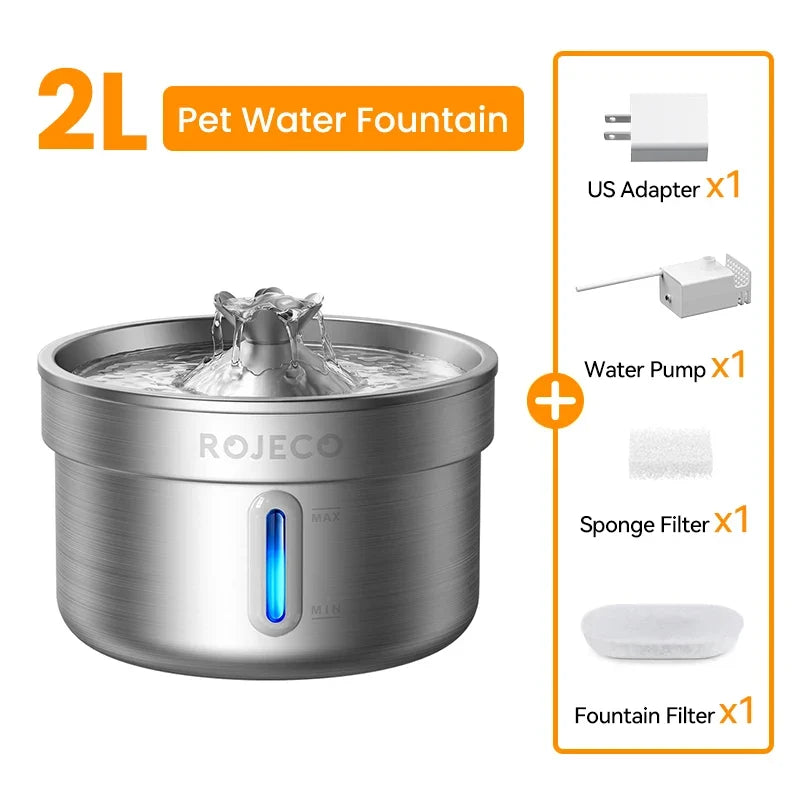 ROJECO Stainless Steel Pet Drinking Fountain Auto Cat Water Fountain Smart Pet Water Dispenser with Pump for Dog Cat Drink Bowl