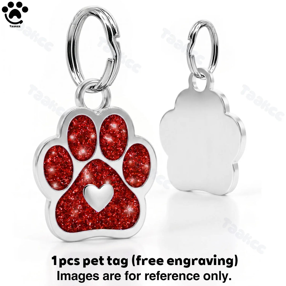 Engraved Puppy Pet ID Name Collar Tag Free Personalized Dog Cat Plate Tags Alloy Love Paw Glitter Pendant Pets Dogs Accessories